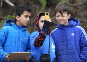 Photo of middle schools students conducting wind measurement science at Bradford Beach